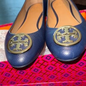 Tory Burch Royal Navy and Gold Ballet Flats